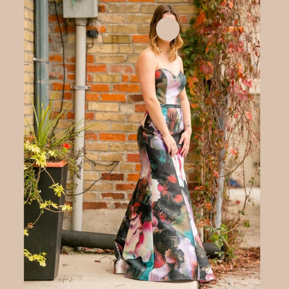 Mon Cheri 'Colette' Floral Strapless Gown
